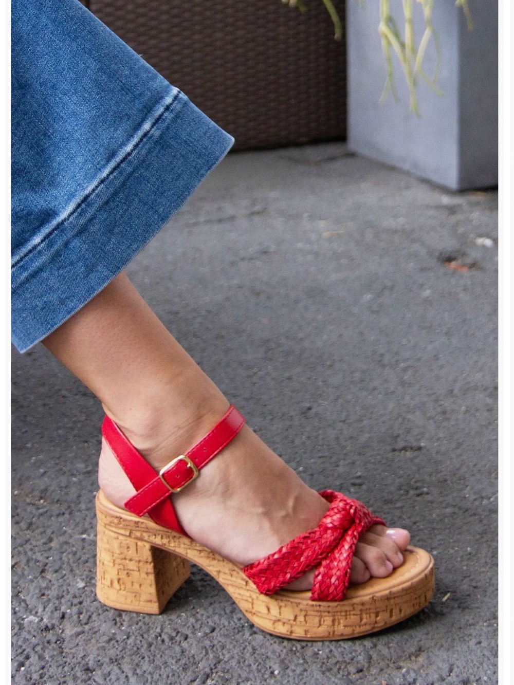 Women’s Seychelles Red Braided Cork Block Heel Sandals Size 10